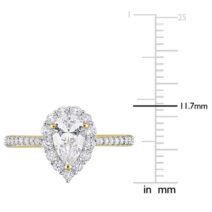 Lab Created Created White Sapphire Halo Teardrop Ring in Yellow Plated Sterling Silver