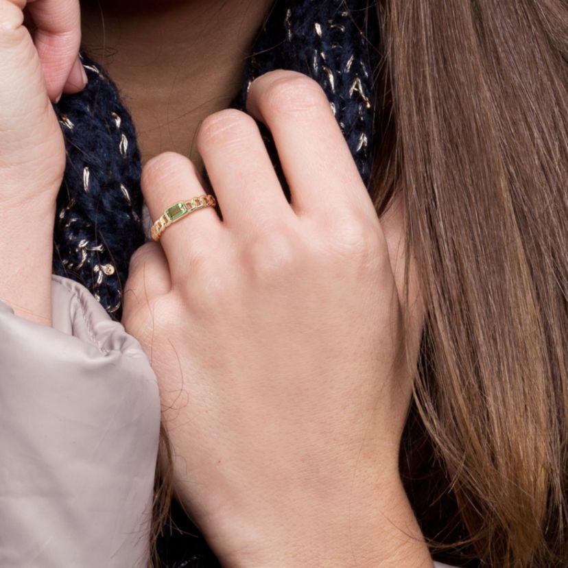Octagon Peridot Link Ring in 10k Yellow Gold