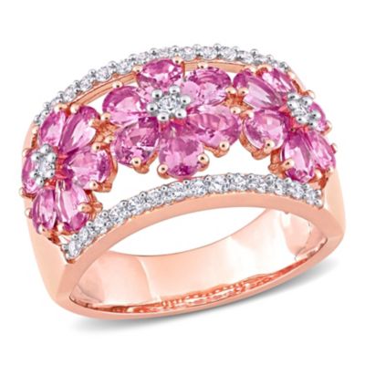 Belk & Co Pink and White Sapphire Floral Ring in 14k Rose Gold, 9.5