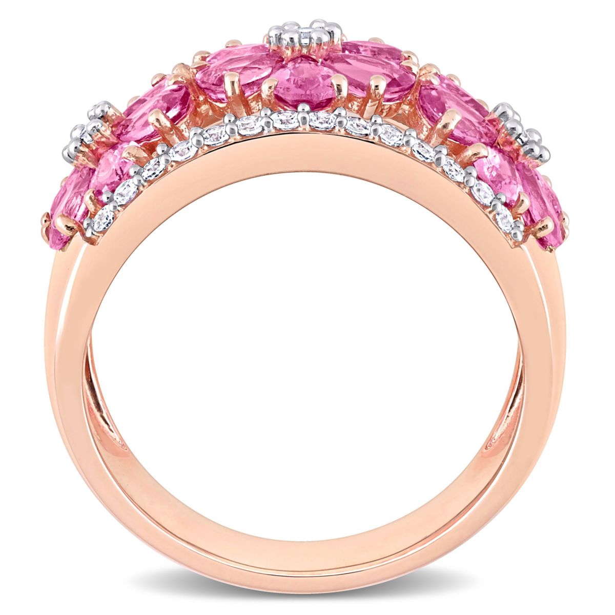Pink and White Sapphire Floral Ring in 14k Rose Gold