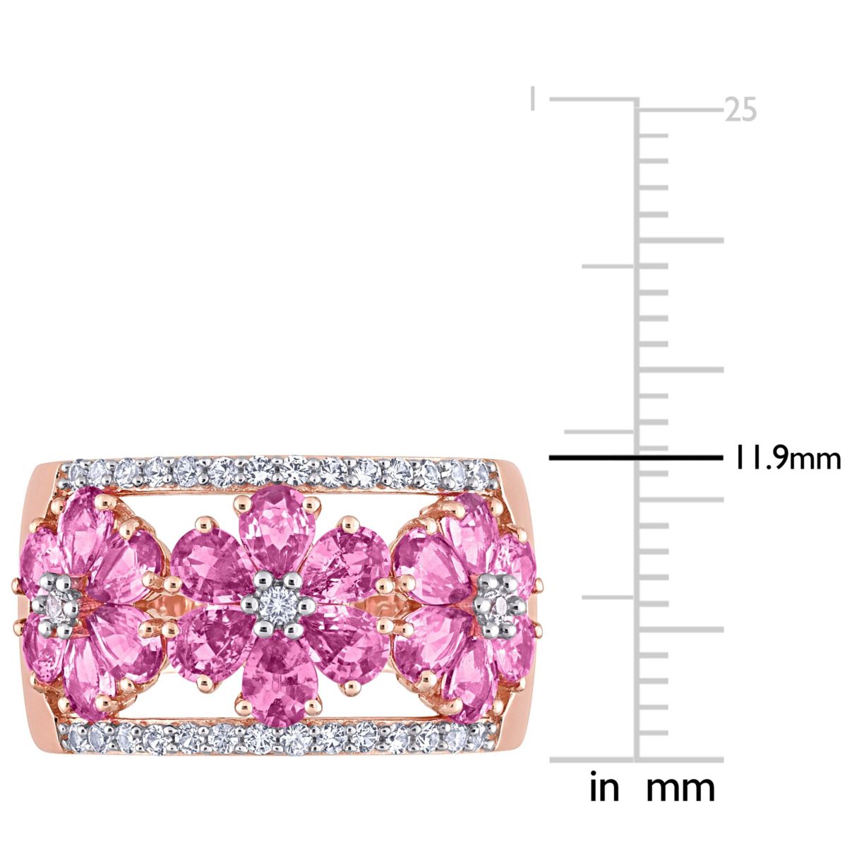 Pink and White Sapphire Floral Ring in 14k Rose Gold