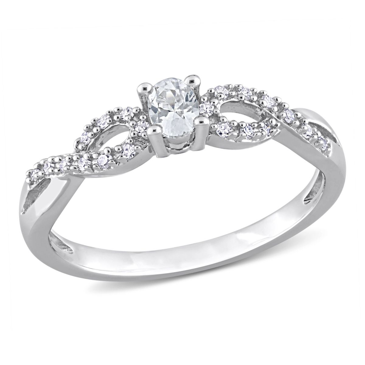 Lab Created Created White Sapphire and 1/10 CT TW Diamond Infinity Engagement Ring in Sterling Silver