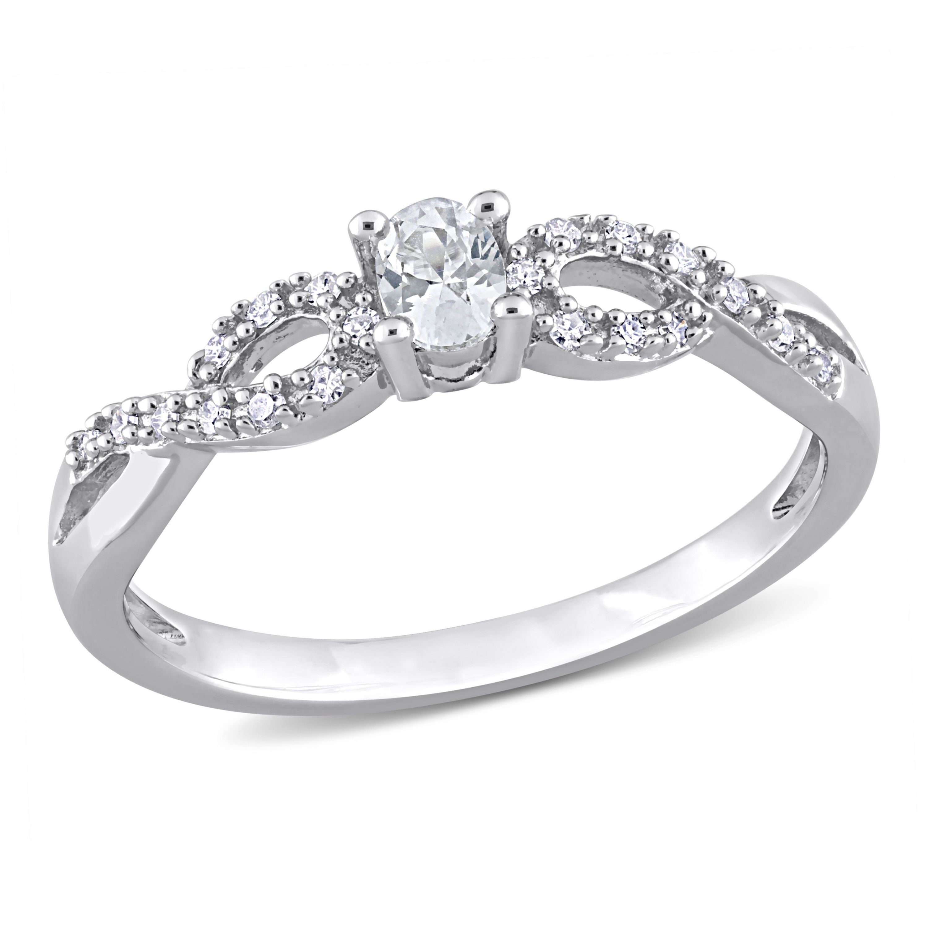 Lab Created Created White Sapphire and 1/10 CT TW Diamond Infinity Engagement Ring in Sterling Silver