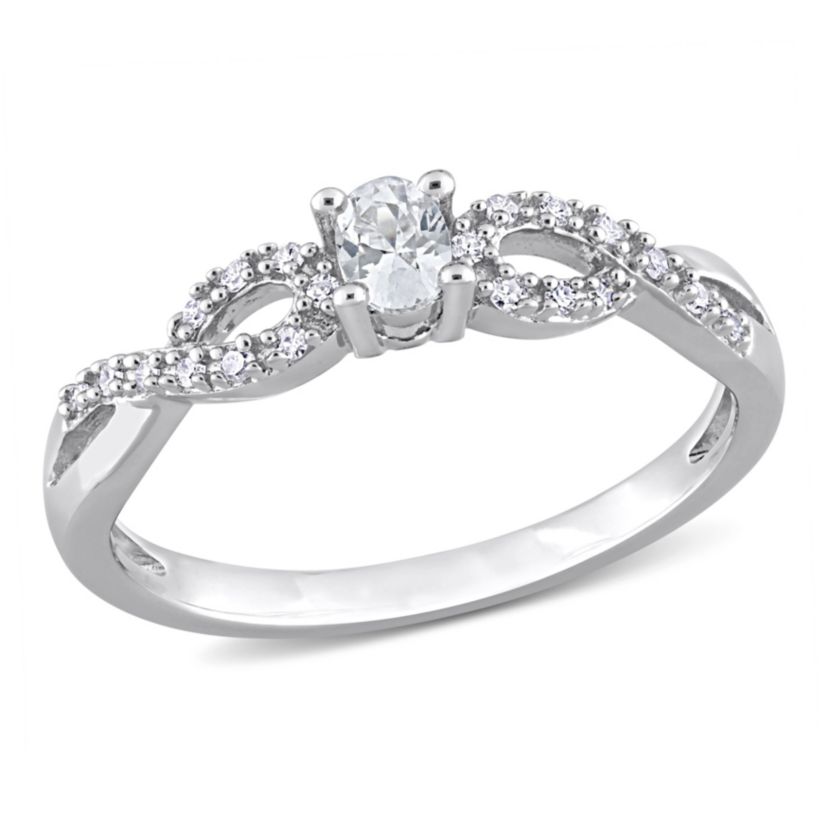 Lab Created Created White Sapphire and 1/10 CT TW Diamond Infinity Engagement Ring in Sterling Silver