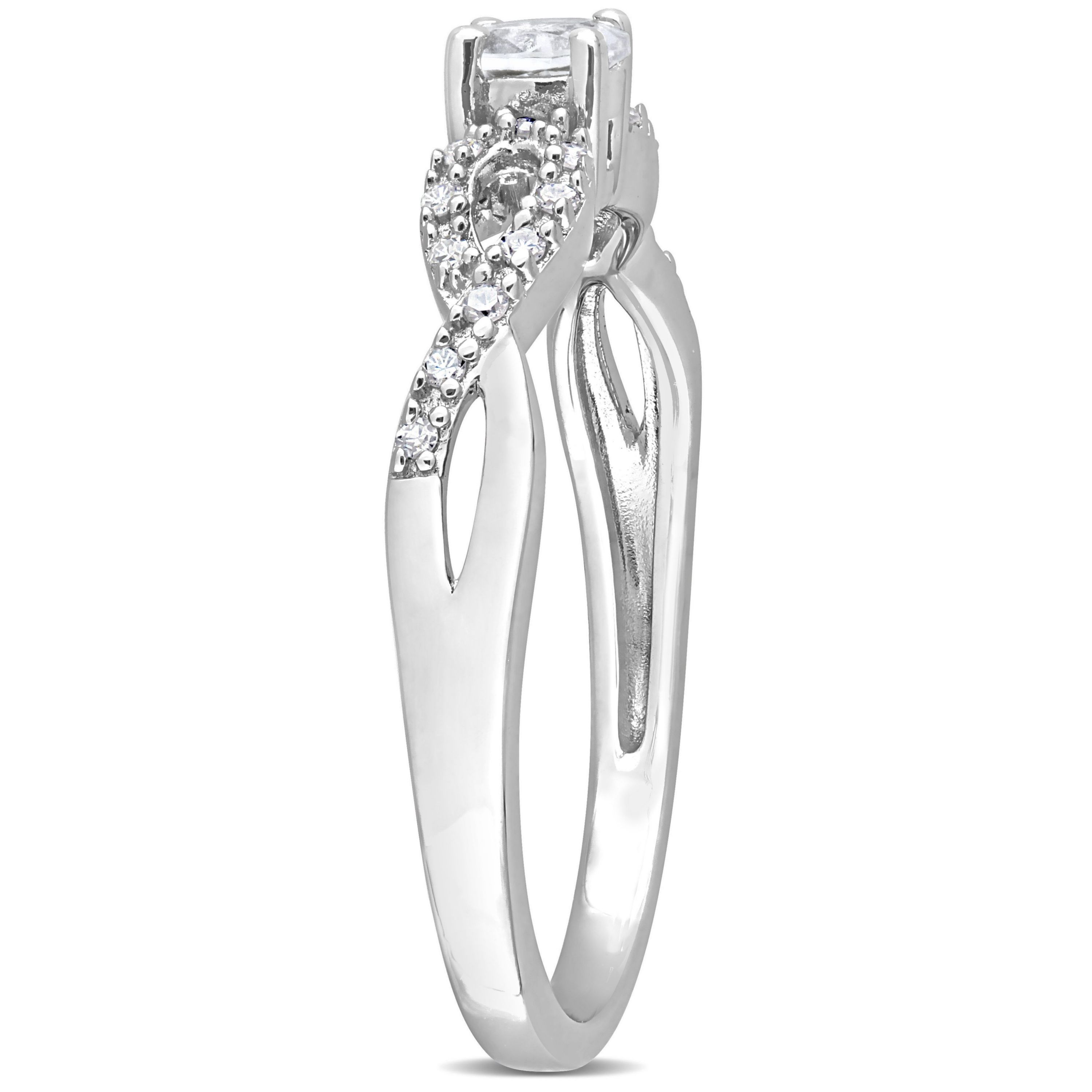 Lab Created Created White Sapphire and 1/10 CT TW Diamond Infinity Engagement Ring in Sterling Silver