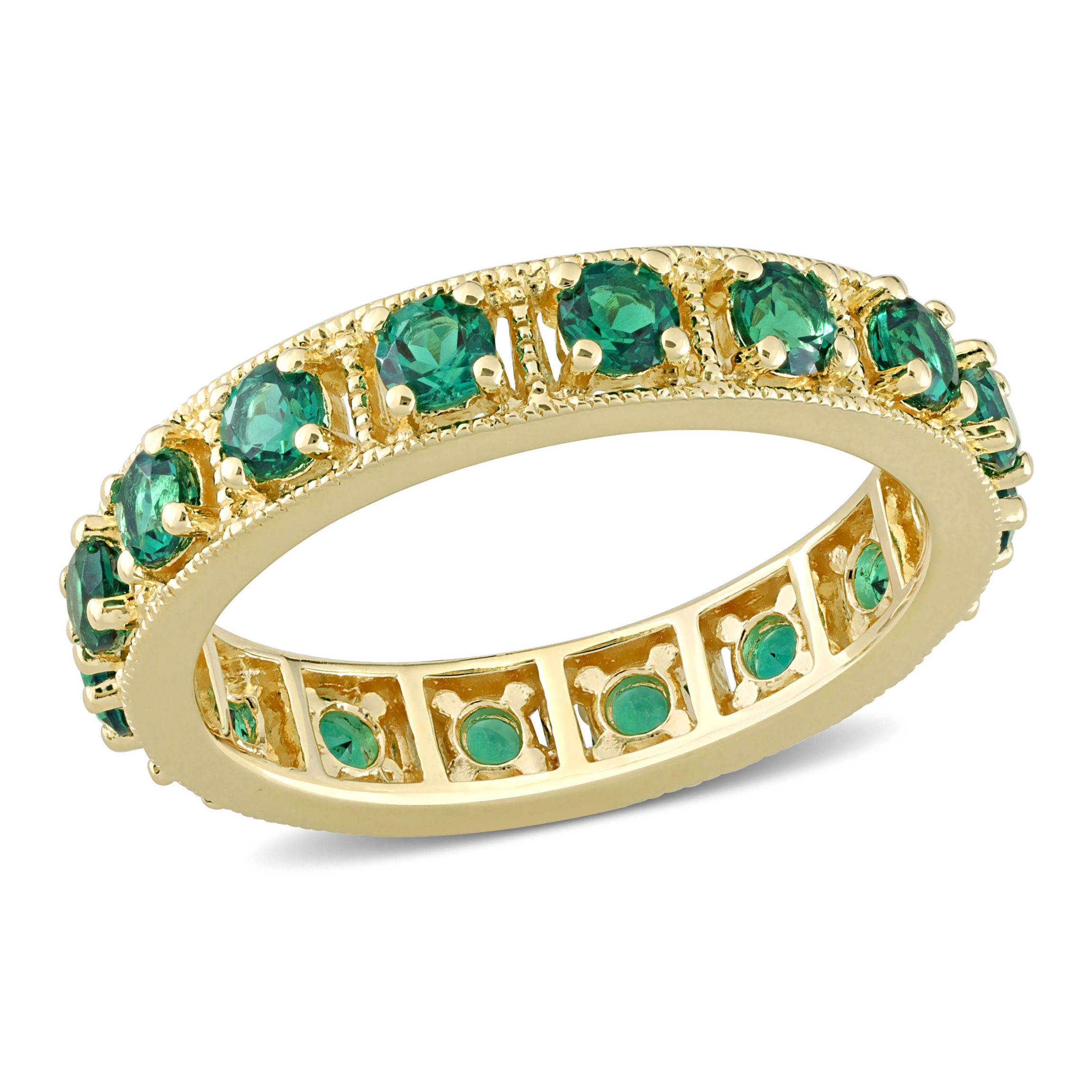 Lab Created Created Emerald Eternity Ring in Yellow Gold Plated Sterling Silver