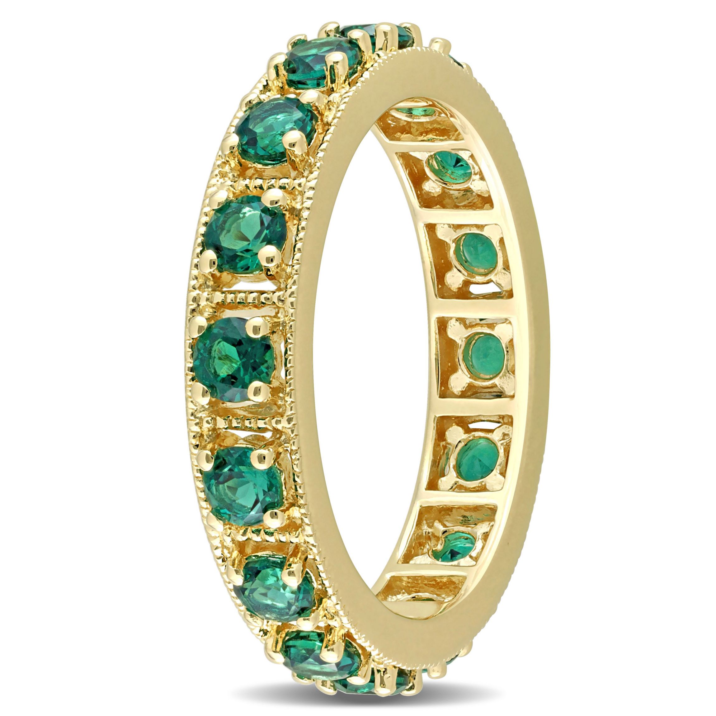 Lab Created Created Emerald Eternity Ring in Yellow Gold Plated Sterling Silver