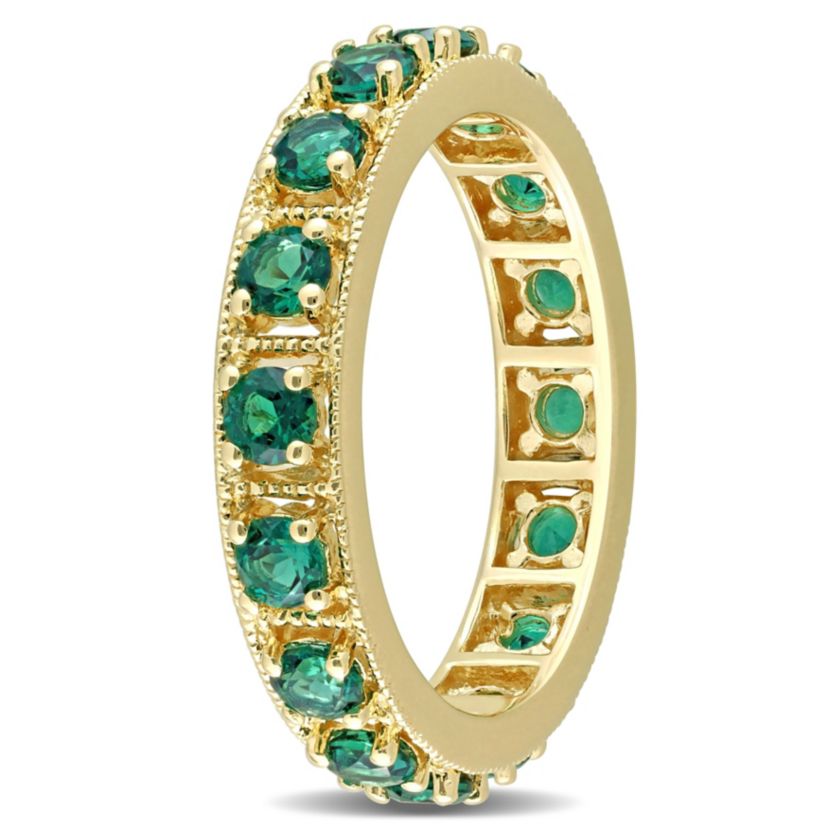 Lab Created Created Emerald Eternity Ring in Yellow Gold Plated Sterling Silver