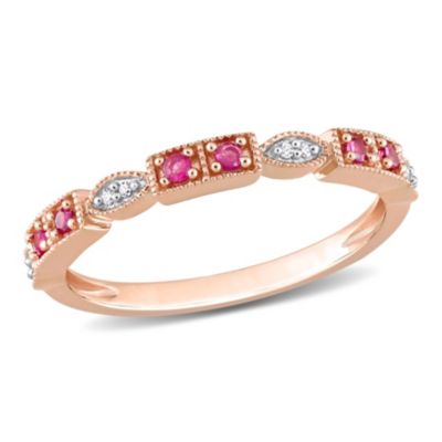 Belk & Co Ruby and Diamond Accent Semi-Eternity Ring in 10k Rose Gold, Pink, 9.5