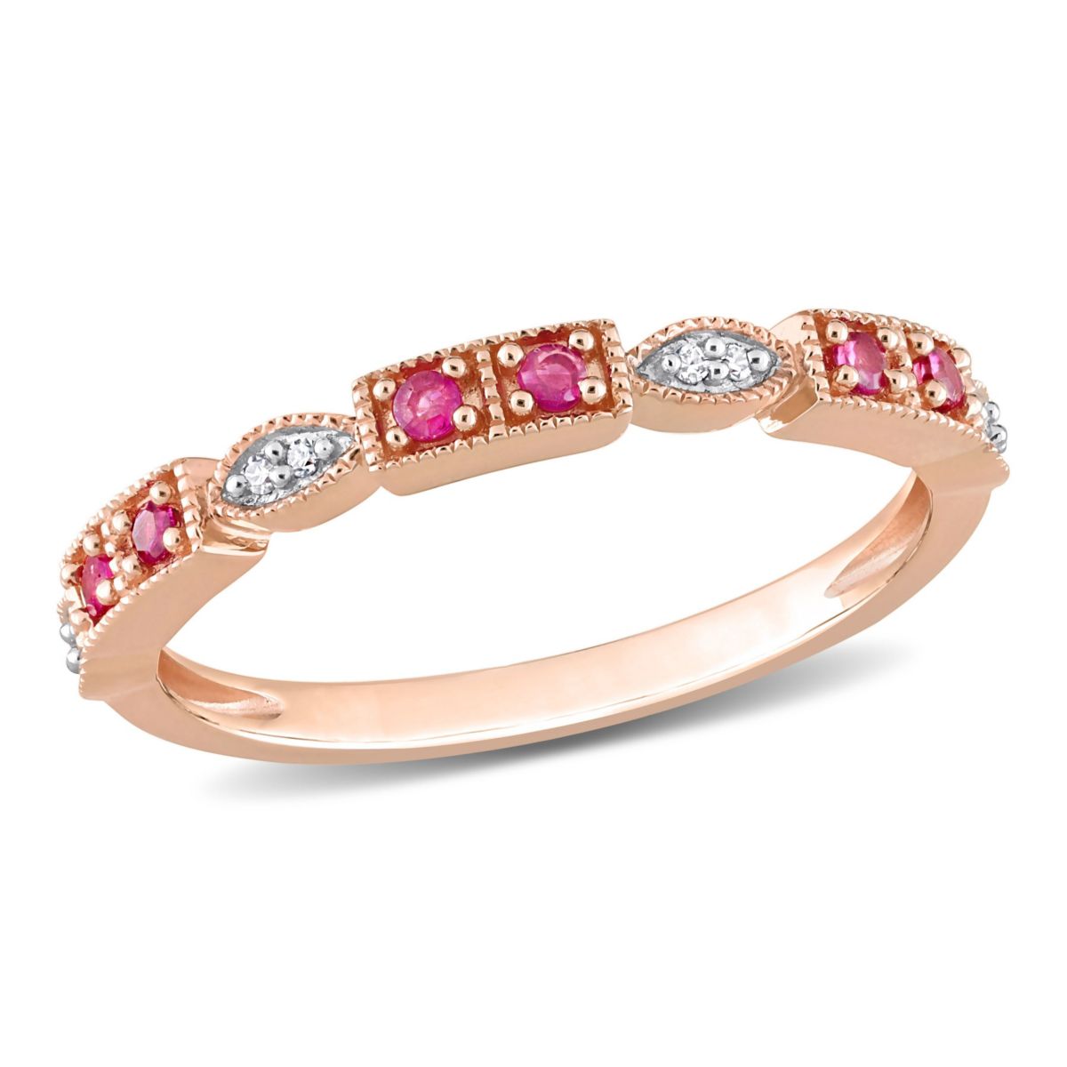 Ruby and Diamond Accent Semi-Eternity Ring in 10k Rose Gold