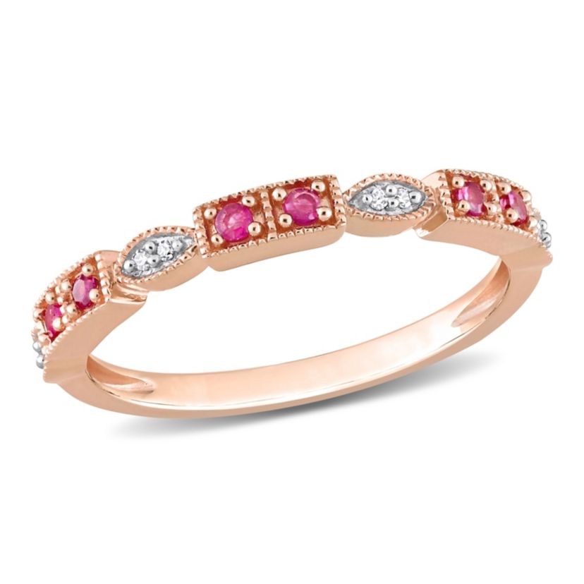 Ruby and Diamond Accent Semi-Eternity Ring in 10k Rose Gold