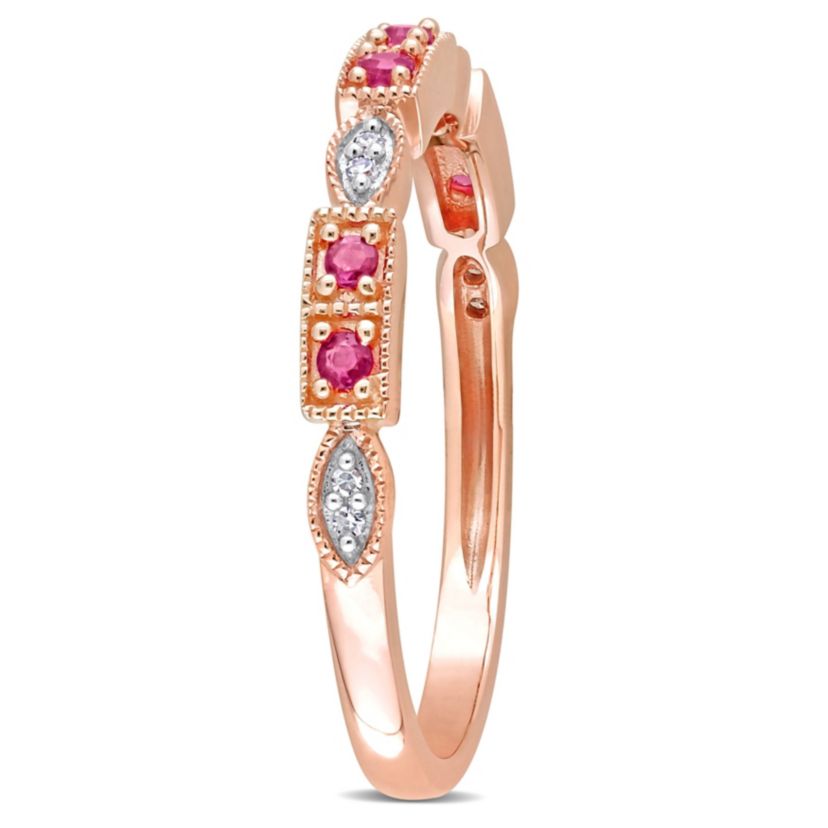 Ruby and Diamond Accent Semi-Eternity Ring in 10k Rose Gold