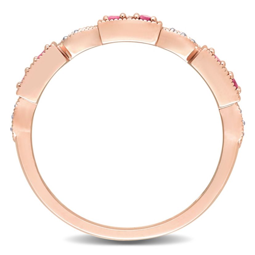 Ruby and Diamond Accent Semi-Eternity Ring in 10k Rose Gold