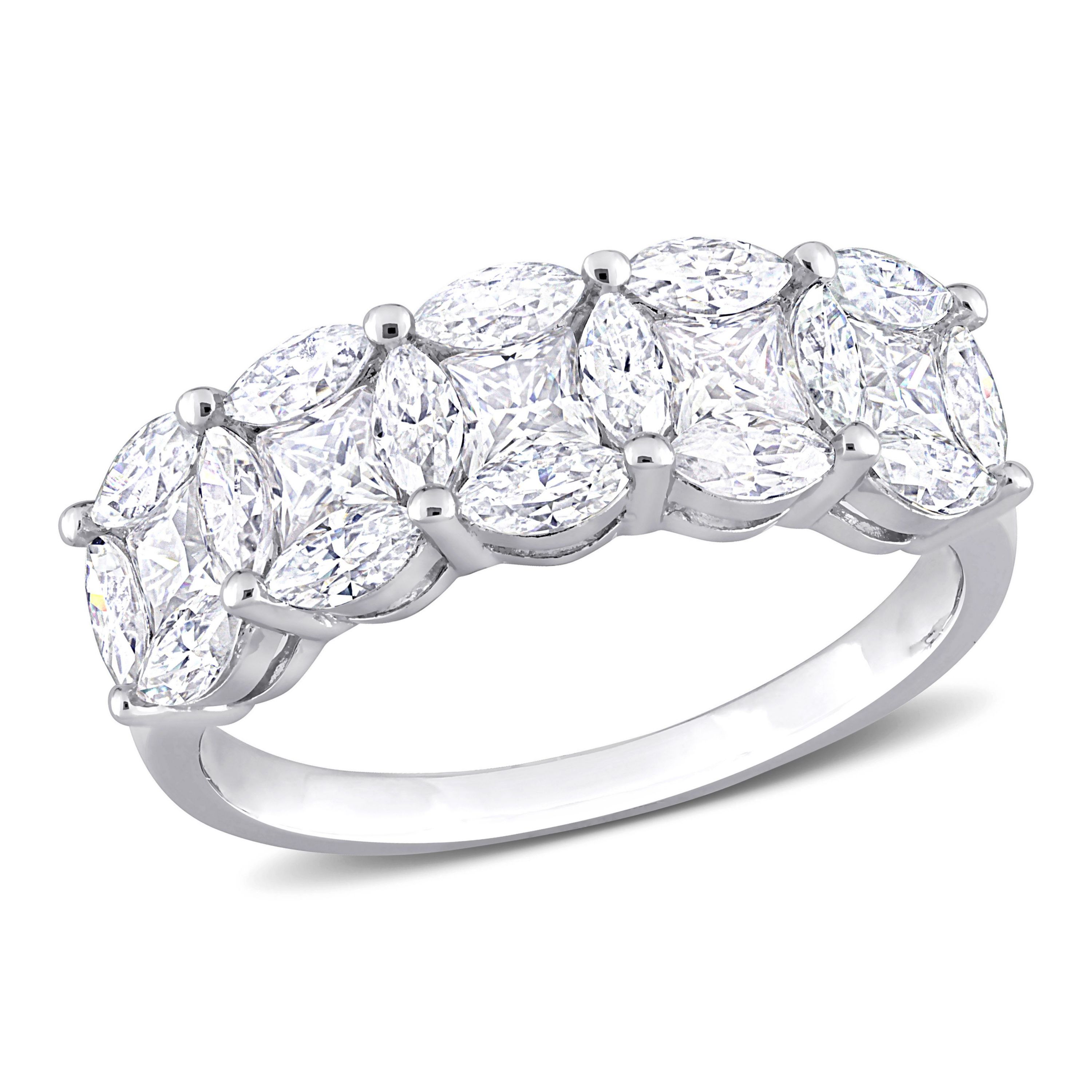 Lab Created Marquise and Princess Cut Created Moissanite Anniversary Ring in Sterling Silver
