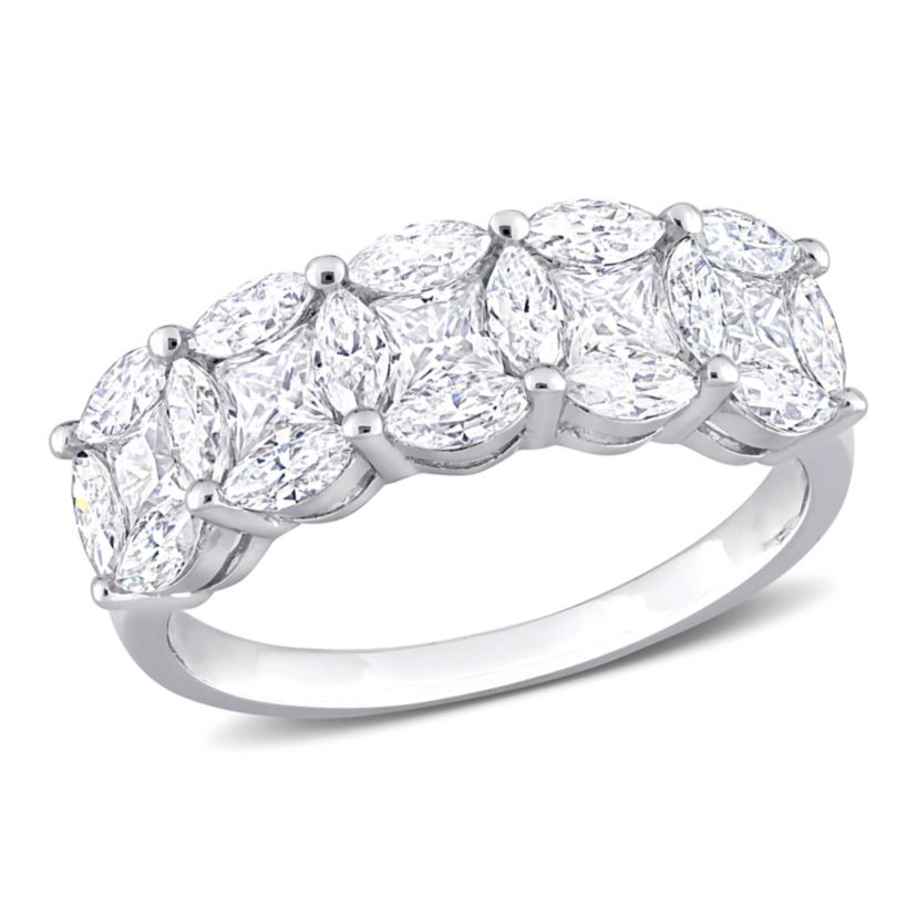Lab Created Marquise and Princess Cut Created Moissanite Anniversary Ring in Sterling Silver