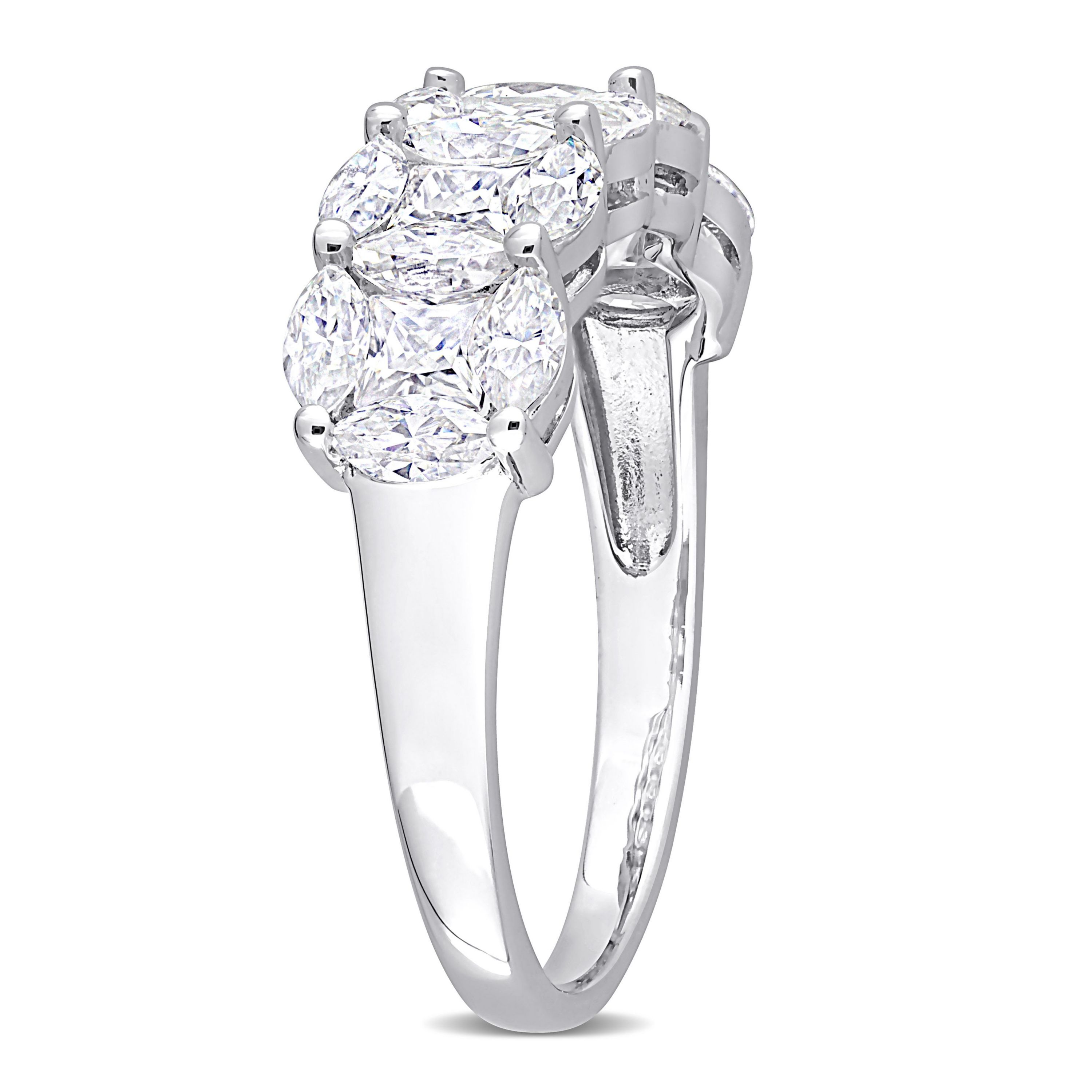 Lab Created Marquise and Princess Cut Created Moissanite Anniversary Ring in Sterling Silver