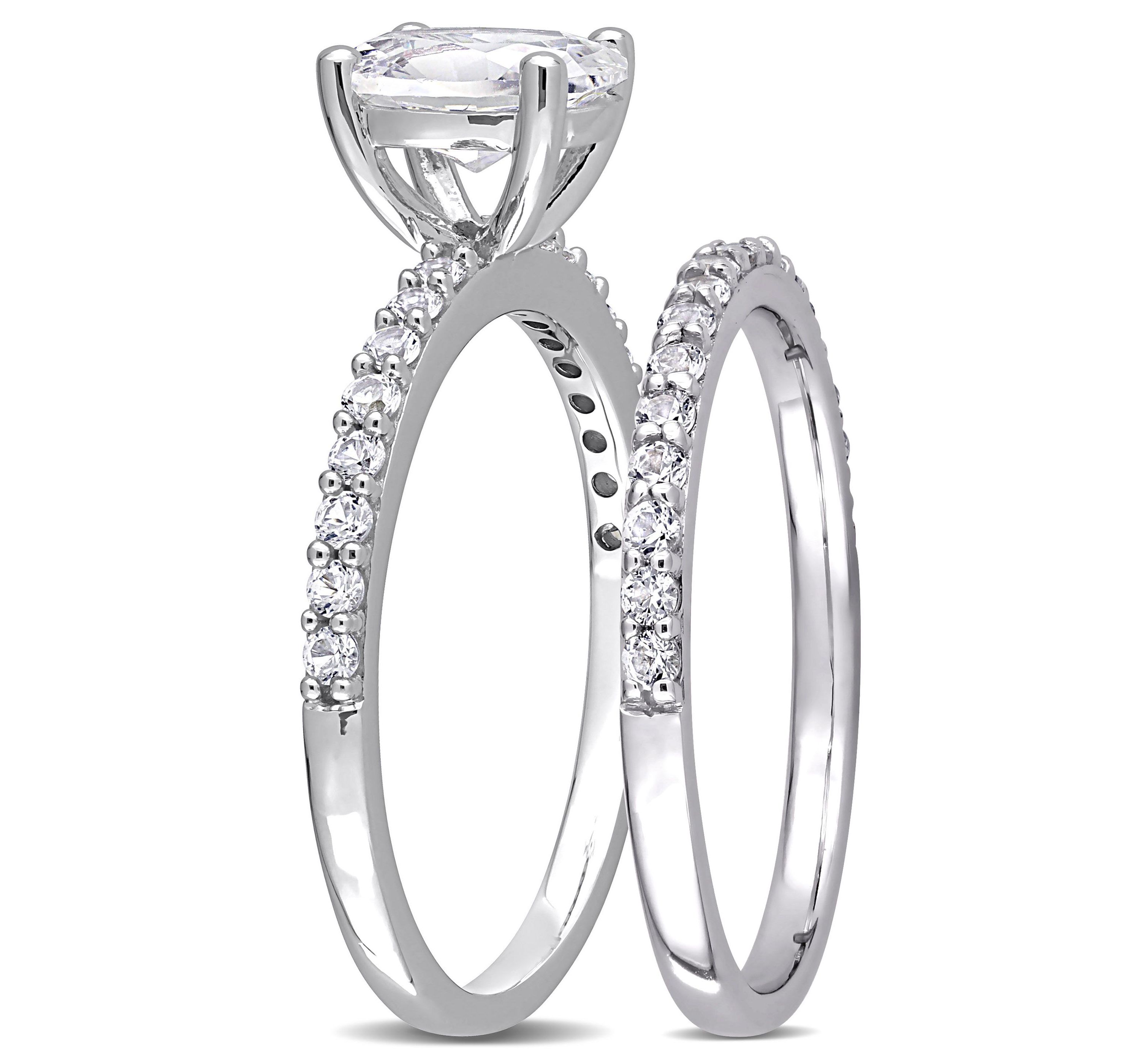 Lab Created Oval Cut Created White Sapphire Engagement Ring and Matching Eternity Ring 2pc Set in 10K White Gold