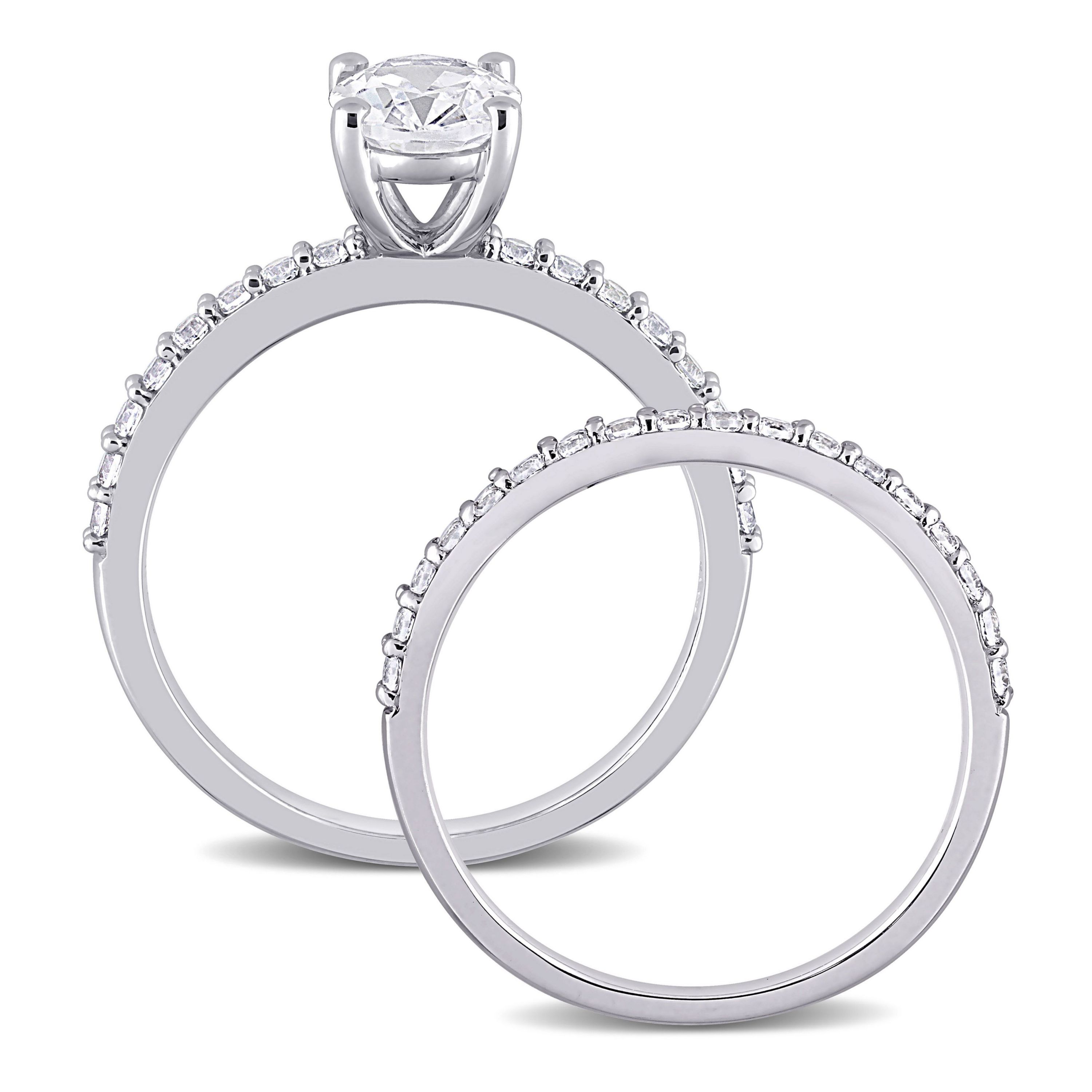 Lab Created Oval Cut Created White Sapphire Engagement Ring and Matching Eternity Ring 2pc Set in 10K White Gold