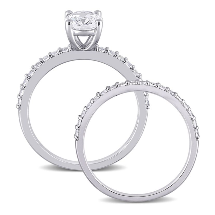 Lab Created Oval Cut Created White Sapphire Engagement Ring and Matching Eternity Ring 2pc Set in 10K White Gold