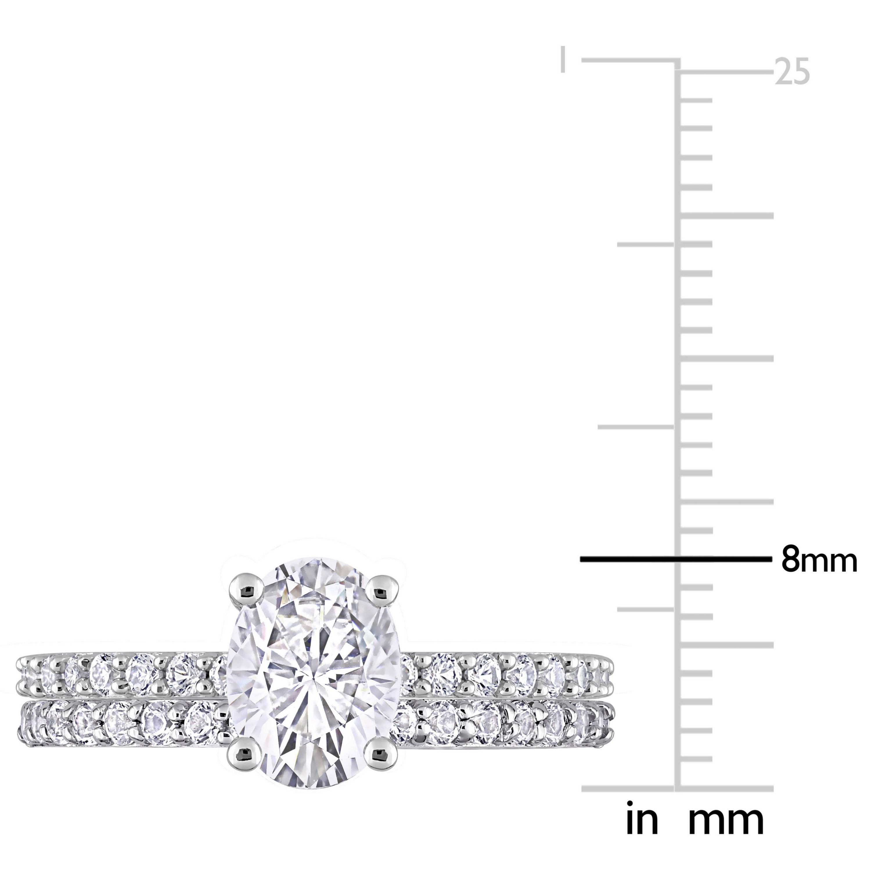 Lab Created Oval Cut Created White Sapphire Engagement Ring and Matching Eternity Ring 2pc Set in 10K White Gold