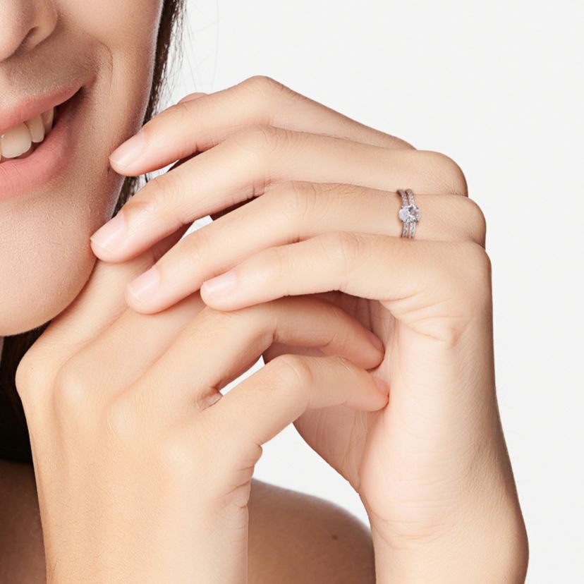 Lab Created Oval Cut Created White Sapphire Engagement Ring and Matching Eternity Ring 2pc Set in 10K White Gold