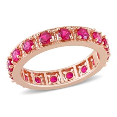 Belk & Co Lab Created Ruby Eternity Ring in Rose Plated Sterling Silver, Pink, 6