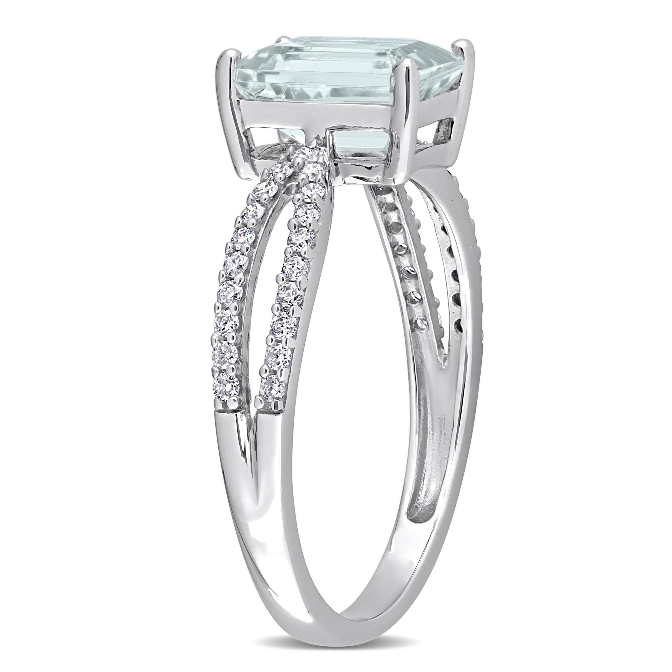 Octagon Aquamarine and 1/5 CT TW Diamond Crossover Ring in 14k White Gold