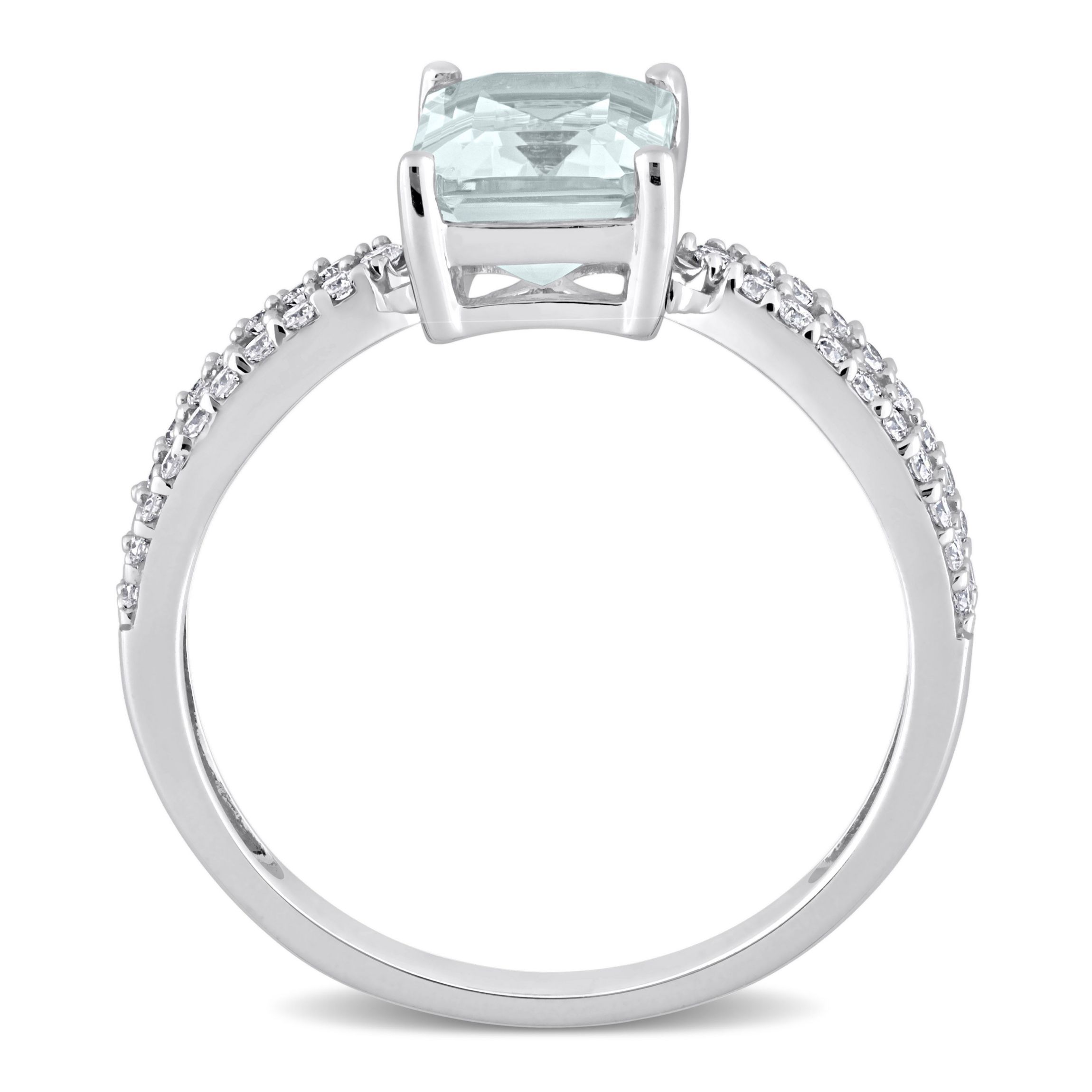 Octagon Aquamarine and 1/5 CT TW Diamond Crossover Ring in 14k White Gold