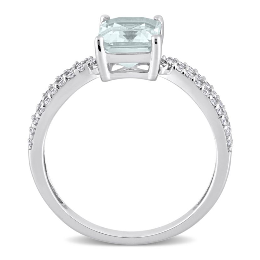 Octagon Aquamarine and 1/5 CT TW Diamond Crossover Ring in 14k White Gold