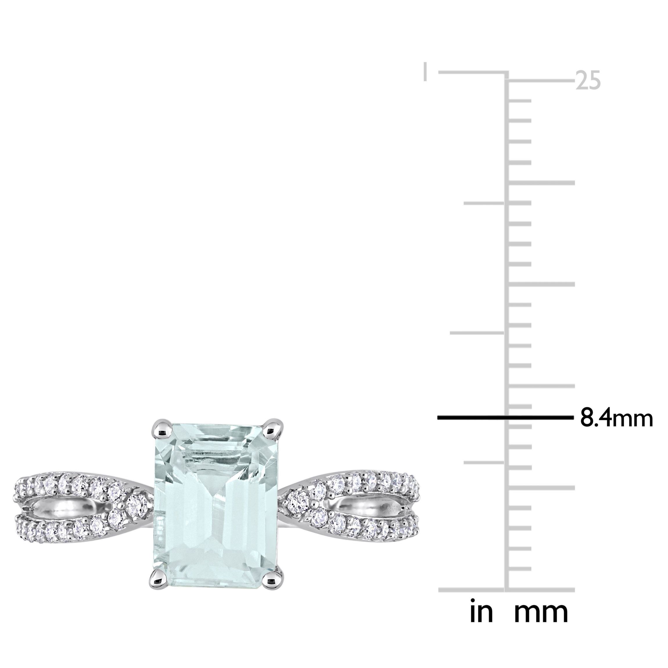 Octagon Aquamarine and 1/5 CT TW Diamond Crossover Ring in 14k White Gold