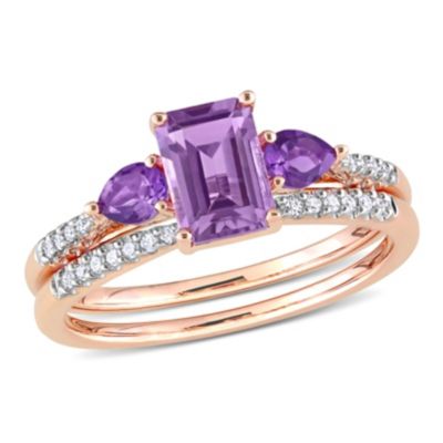 Belk & Co Rose de France Amethyst and 1/10 CT TW Diamond Bridal Ring Set in 10k Rose Gold, Pink, 7.5