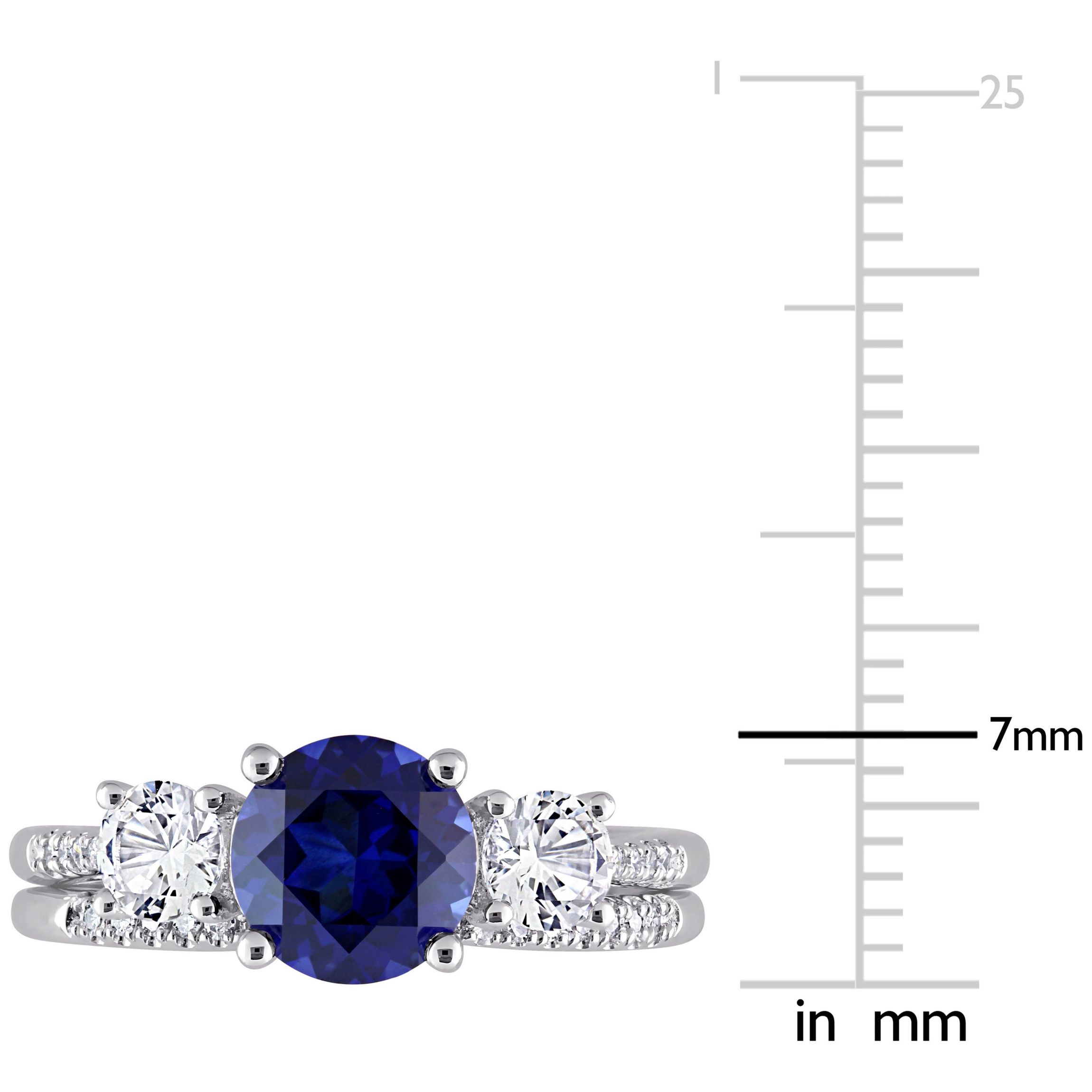 Lab Created Created Blue and Created White Sapphire and 1/10 CT TW Diamond Bridal Ring Set in 10k White Gold