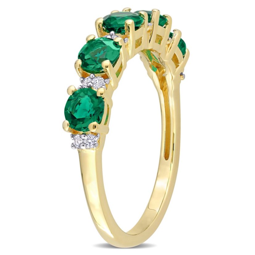 Lab Created Created Emerald and Created White Sapphire Semi Eternity Ring in Yellow Gold Plated Sterling Silver