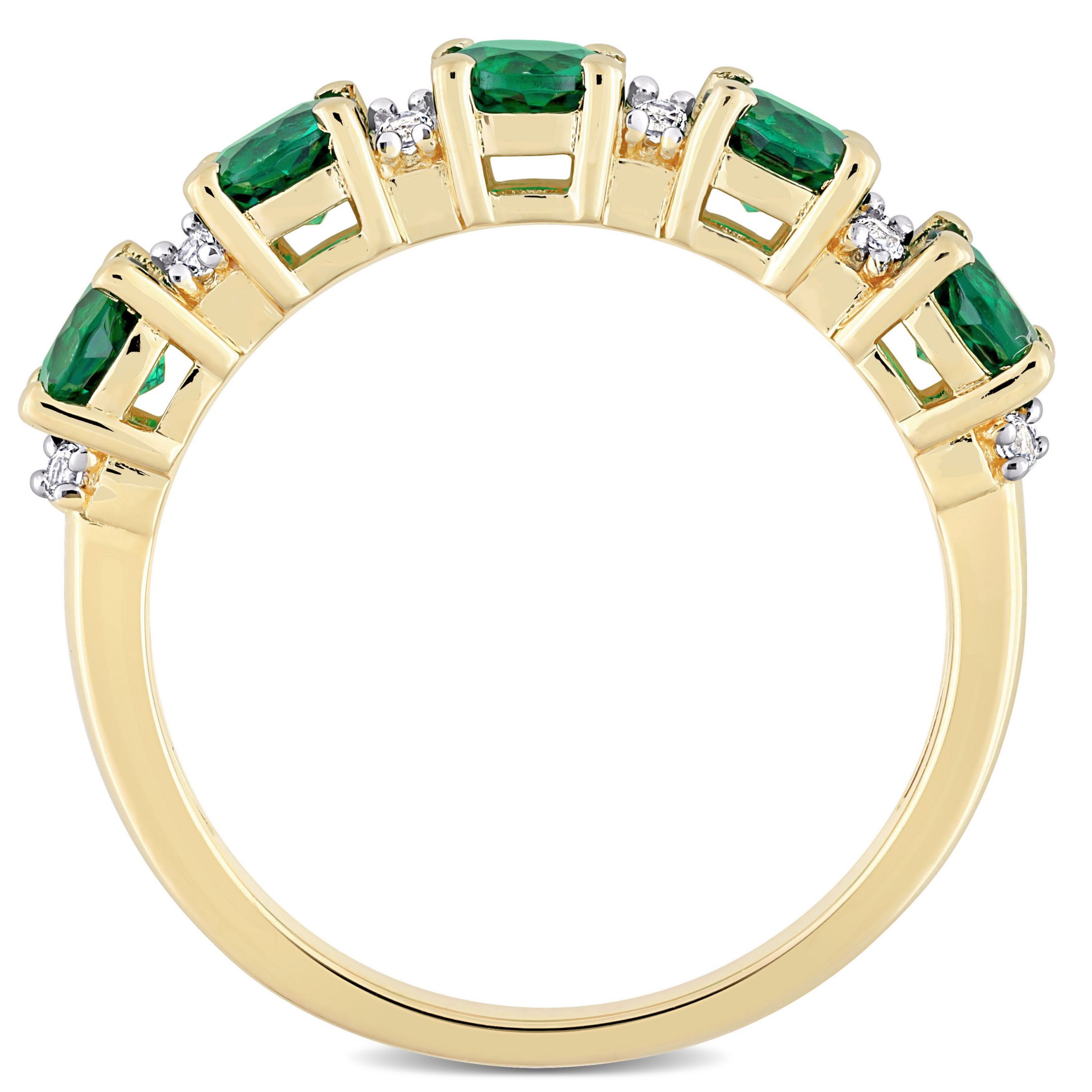 Lab Created Created Emerald and Created White Sapphire Semi Eternity Ring in Yellow Gold Plated Sterling Silver