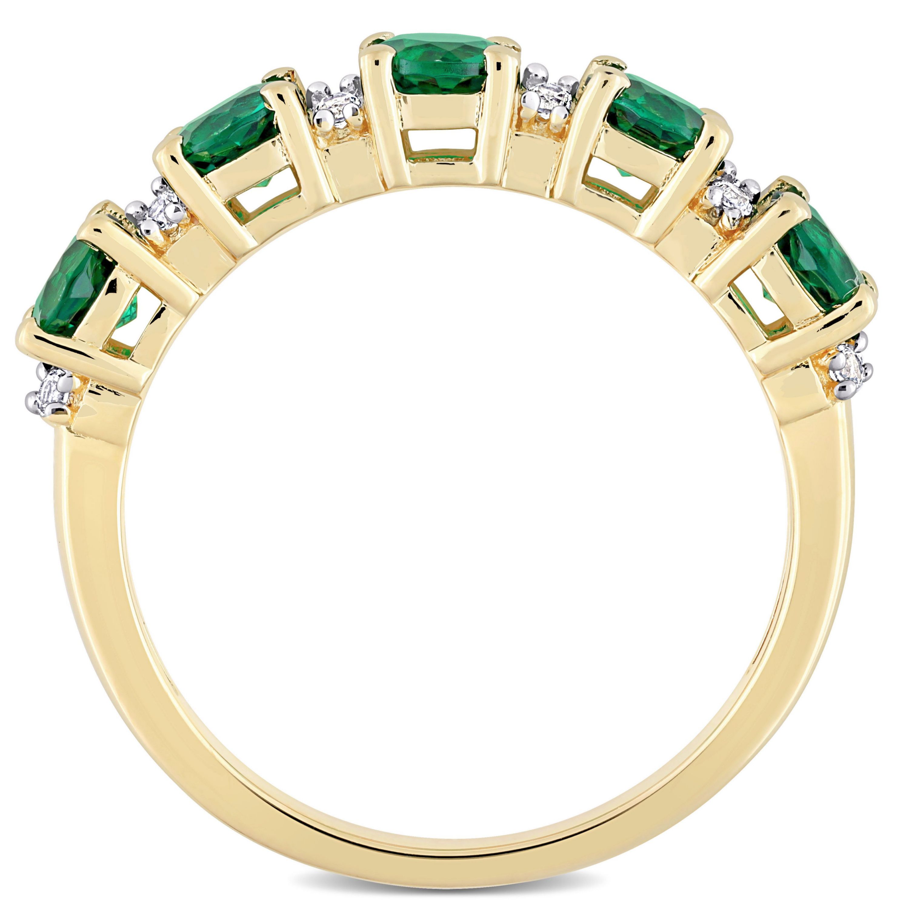 Lab Created Created Emerald and Created White Sapphire Semi Eternity Ring in Yellow Gold Plated Sterling Silver