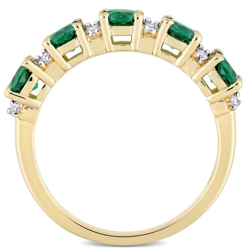 Lab Created Created Emerald and Created White Sapphire Semi Eternity Ring in Yellow Gold Plated Sterling Silver