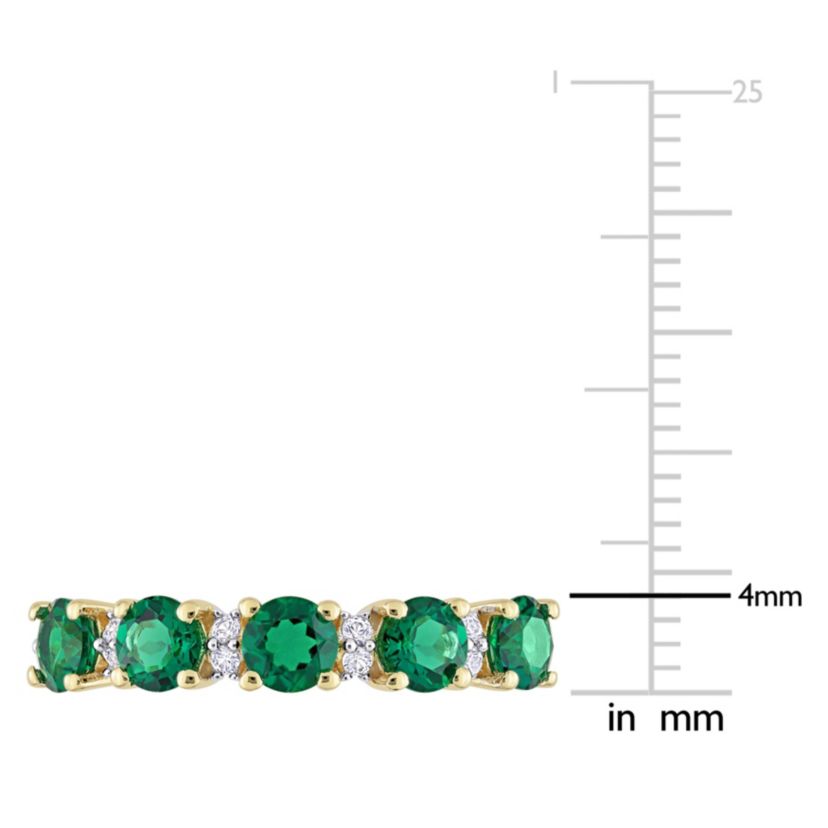 Lab Created Created Emerald and Created White Sapphire Semi Eternity Ring in Yellow Gold Plated Sterling Silver