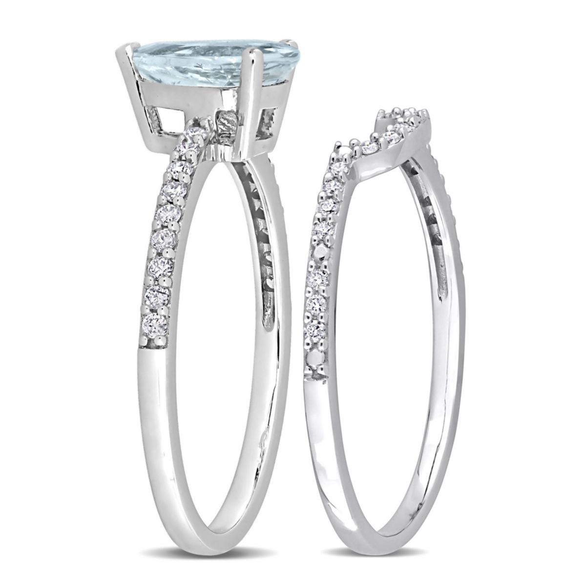 Pear Aquamarine and 1/4 CT TW Diamond Bridal Ring Set in 14k White Gold