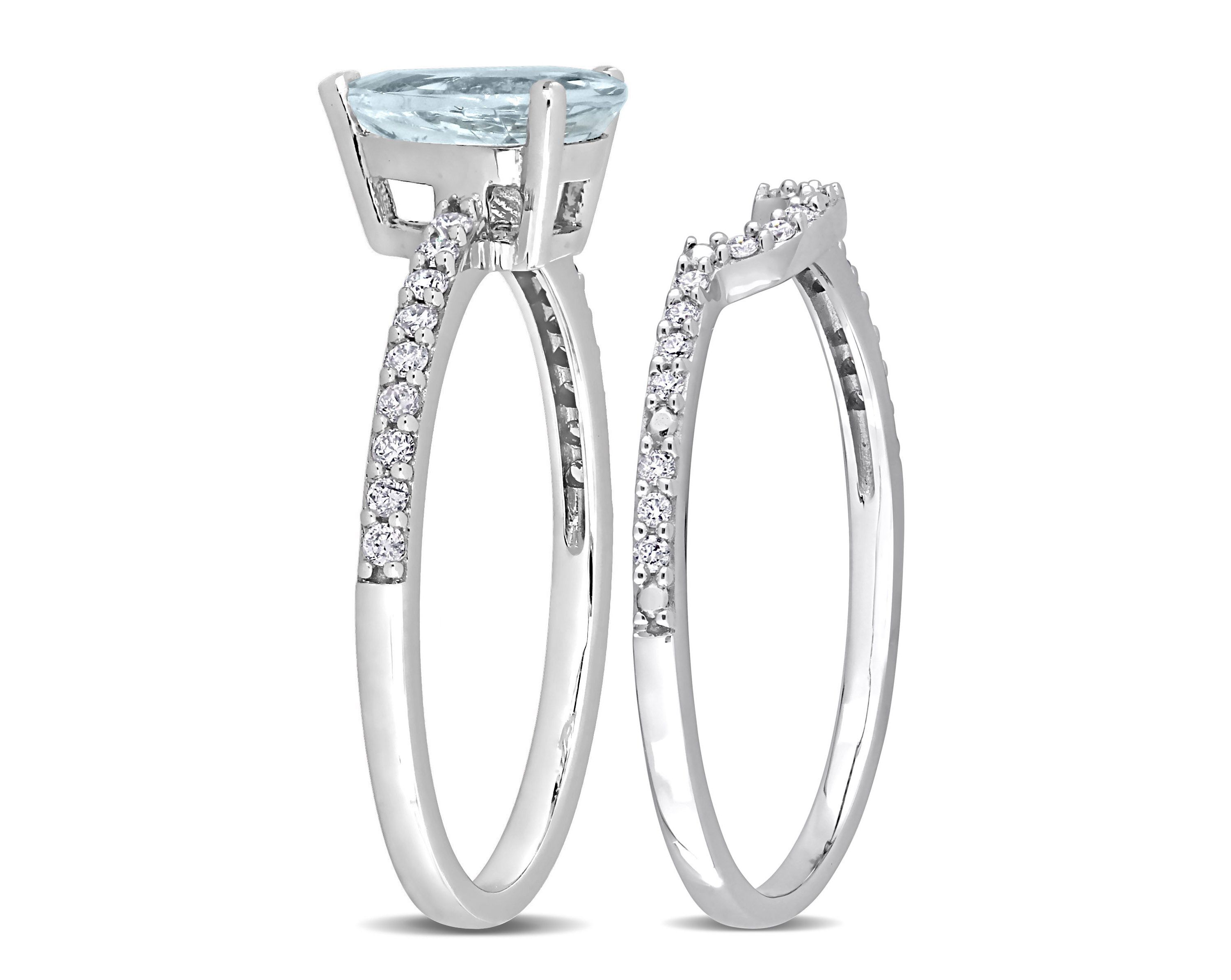 Pear Aquamarine and 1/4 CT TW Diamond Bridal Ring Set in 14k White Gold