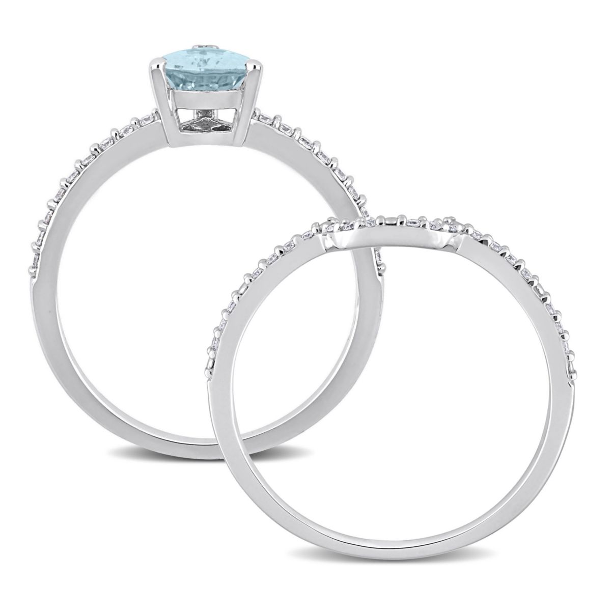 Pear Aquamarine and 1/4 CT TW Diamond Bridal Ring Set in 14k White Gold