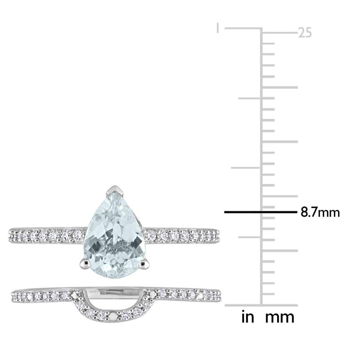 Pear Aquamarine and 1/4 CT TW Diamond Bridal Ring Set in 14k White Gold