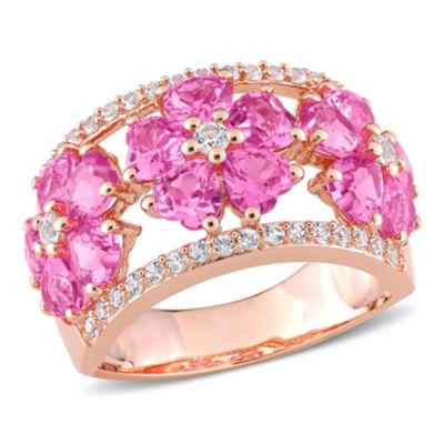 Belk & Co Lab Created Pink and White Sapphire Floral Ring in Rose Plated Sterling Silver, 7