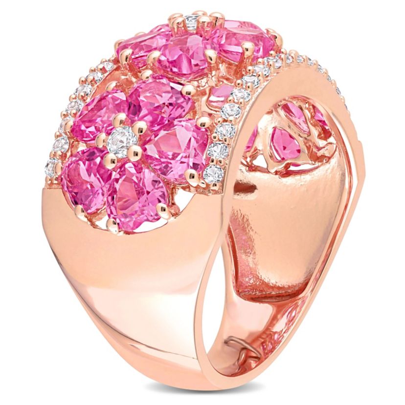 Lab Created Created Pink and White Sapphire Floral Ring in Rose Plated Sterling Silver
