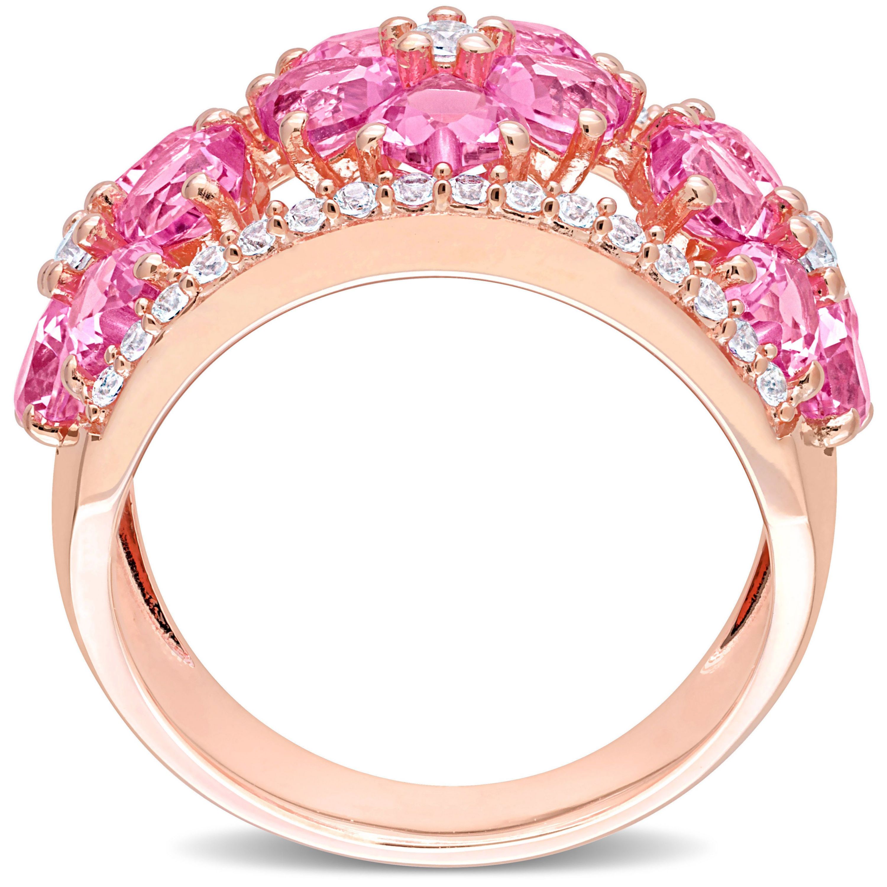 Lab Created Created Pink and White Sapphire Floral Ring in Rose Plated Sterling Silver