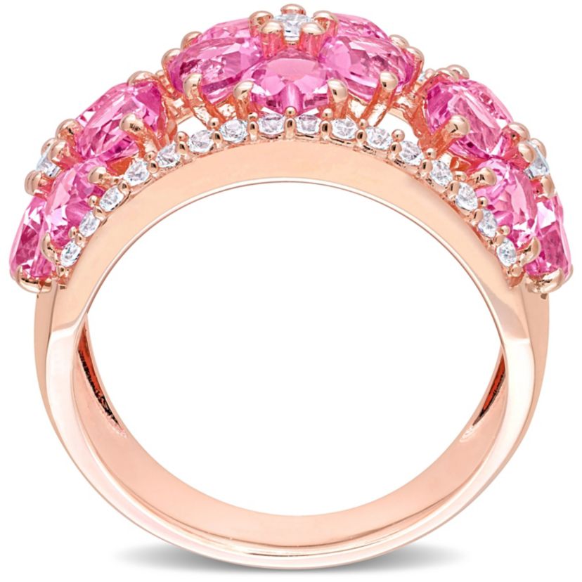 Lab Created Created Pink and White Sapphire Floral Ring in Rose Plated Sterling Silver