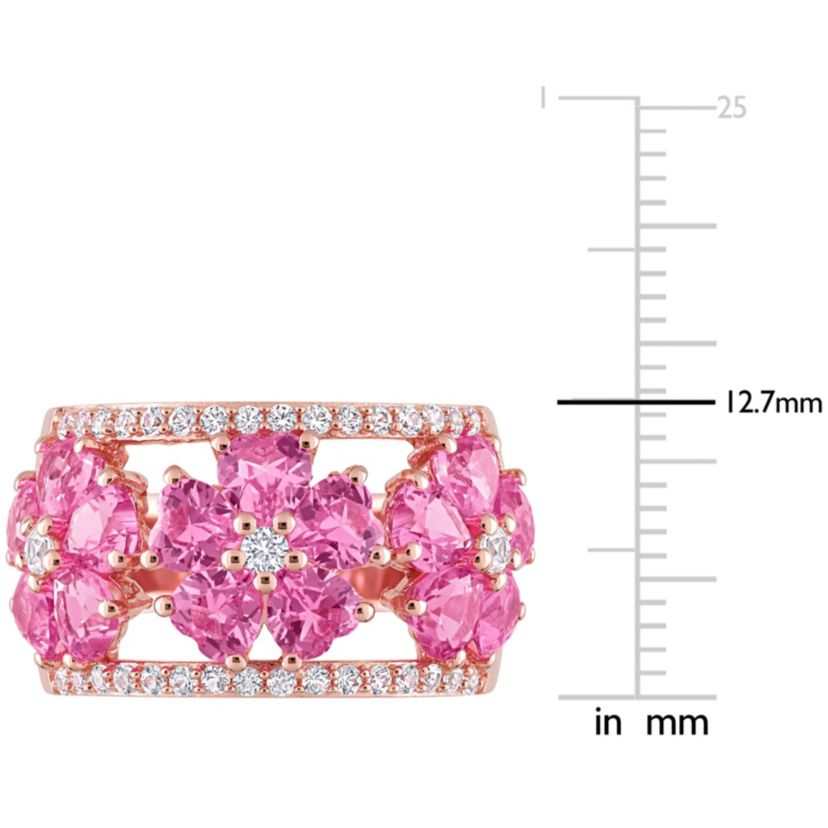Lab Created Created Pink and White Sapphire Floral Ring in Rose Plated Sterling Silver