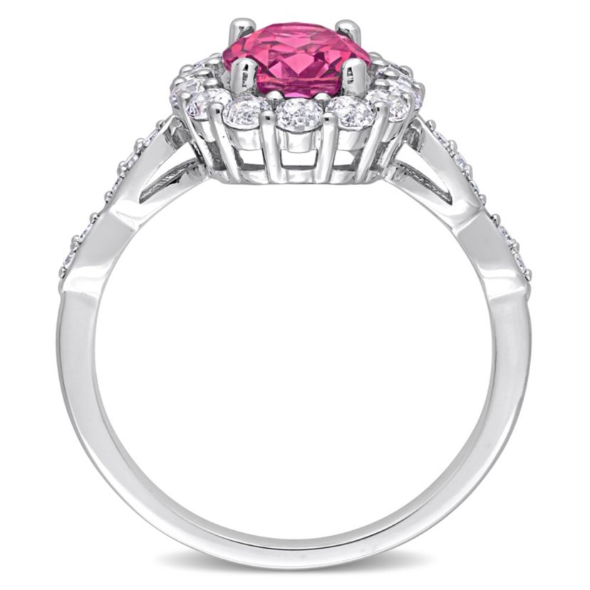 Oval Pink Topaz and Diamond Accent Halo Ring in 10k White Gold