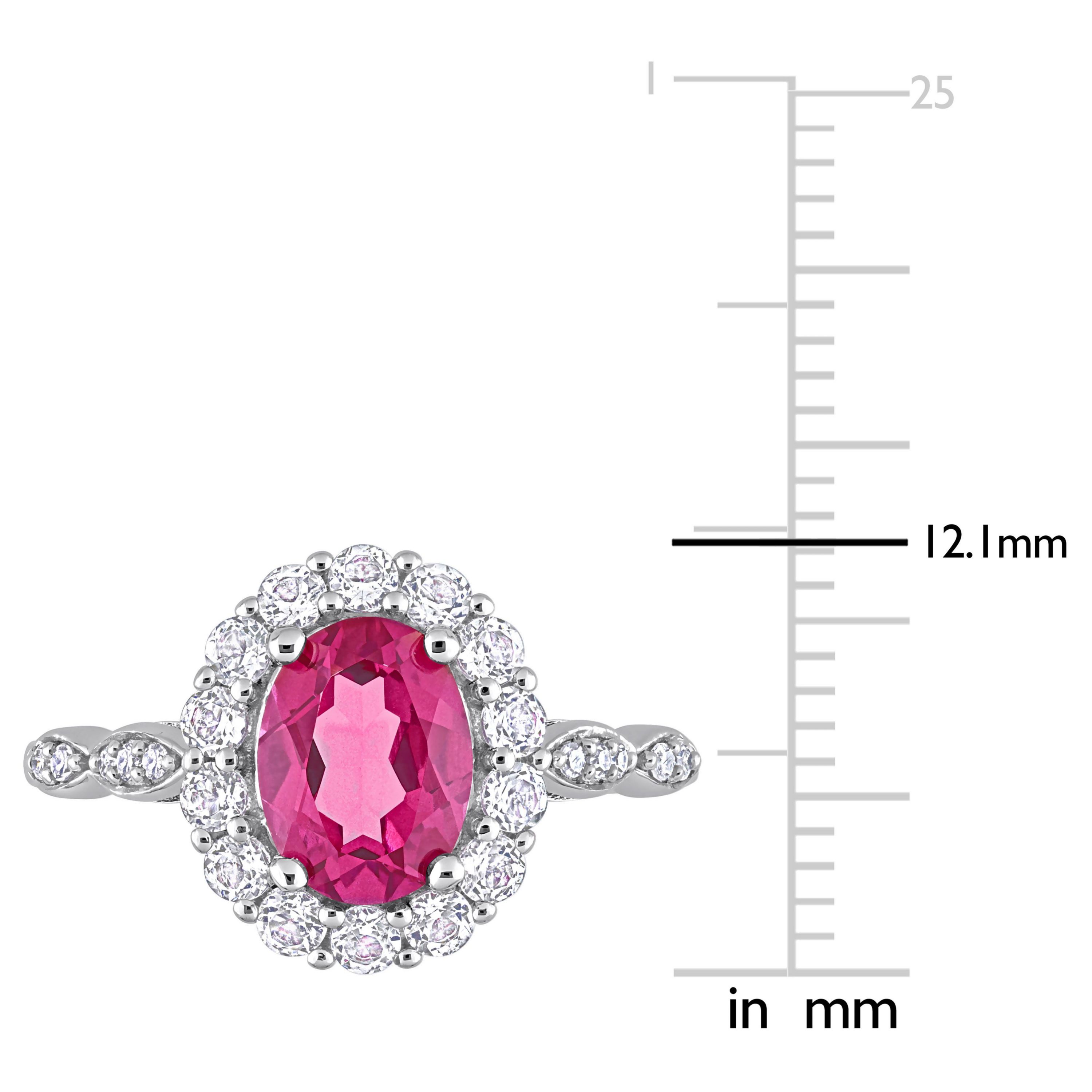 Oval Pink Topaz and Diamond Accent Halo Ring in 10k White Gold