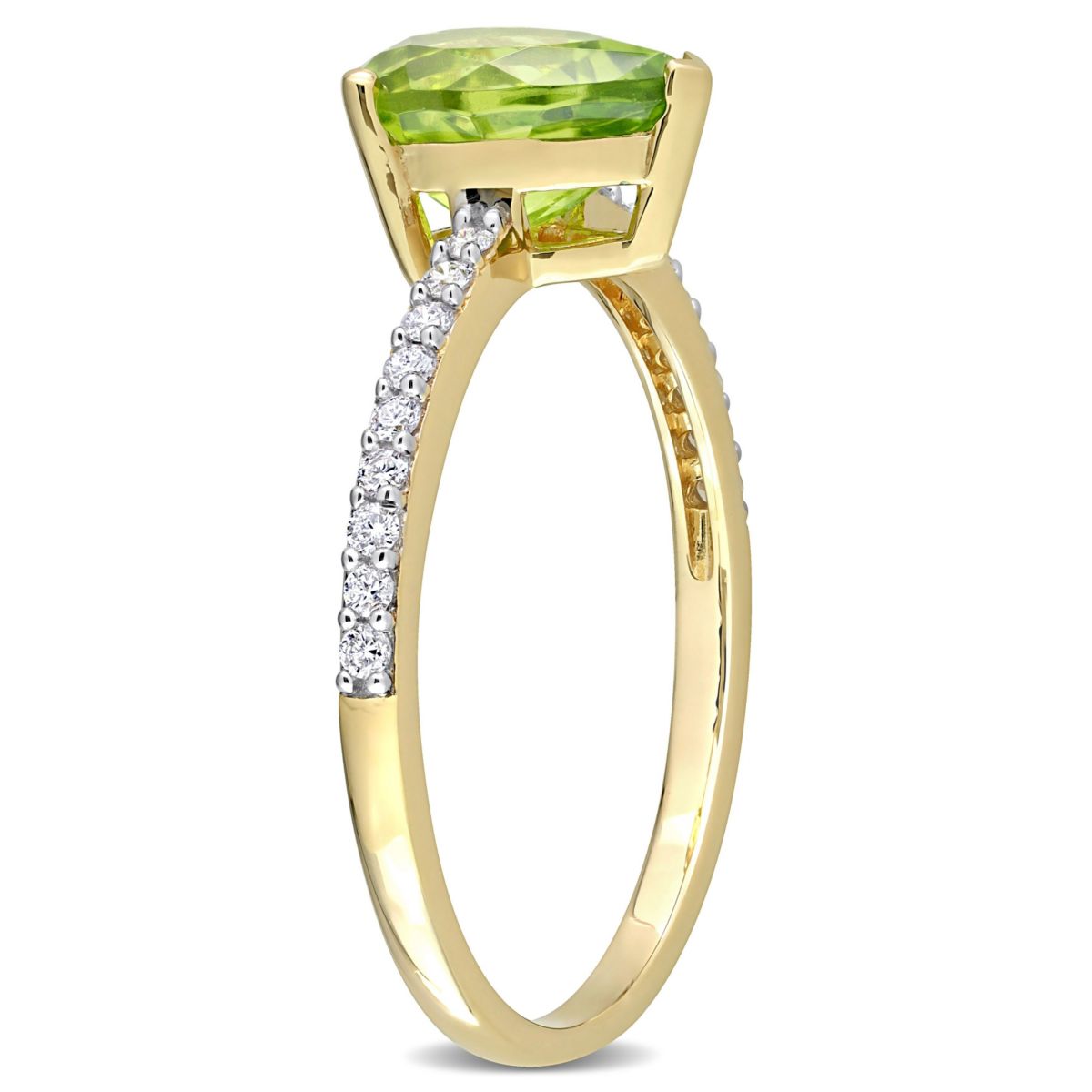Pear Shape Peridot and 1/7 CT TW Diamond Ring in 14k Yellow Gold