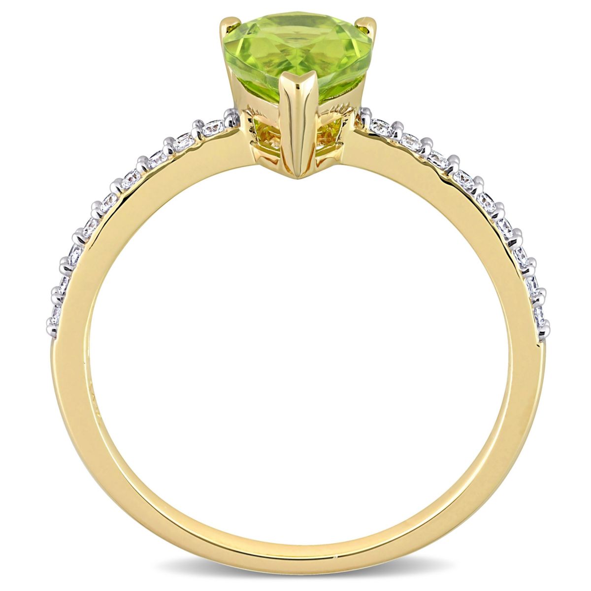Pear Shape Peridot and 1/7 CT TW Diamond Ring in 14k Yellow Gold
